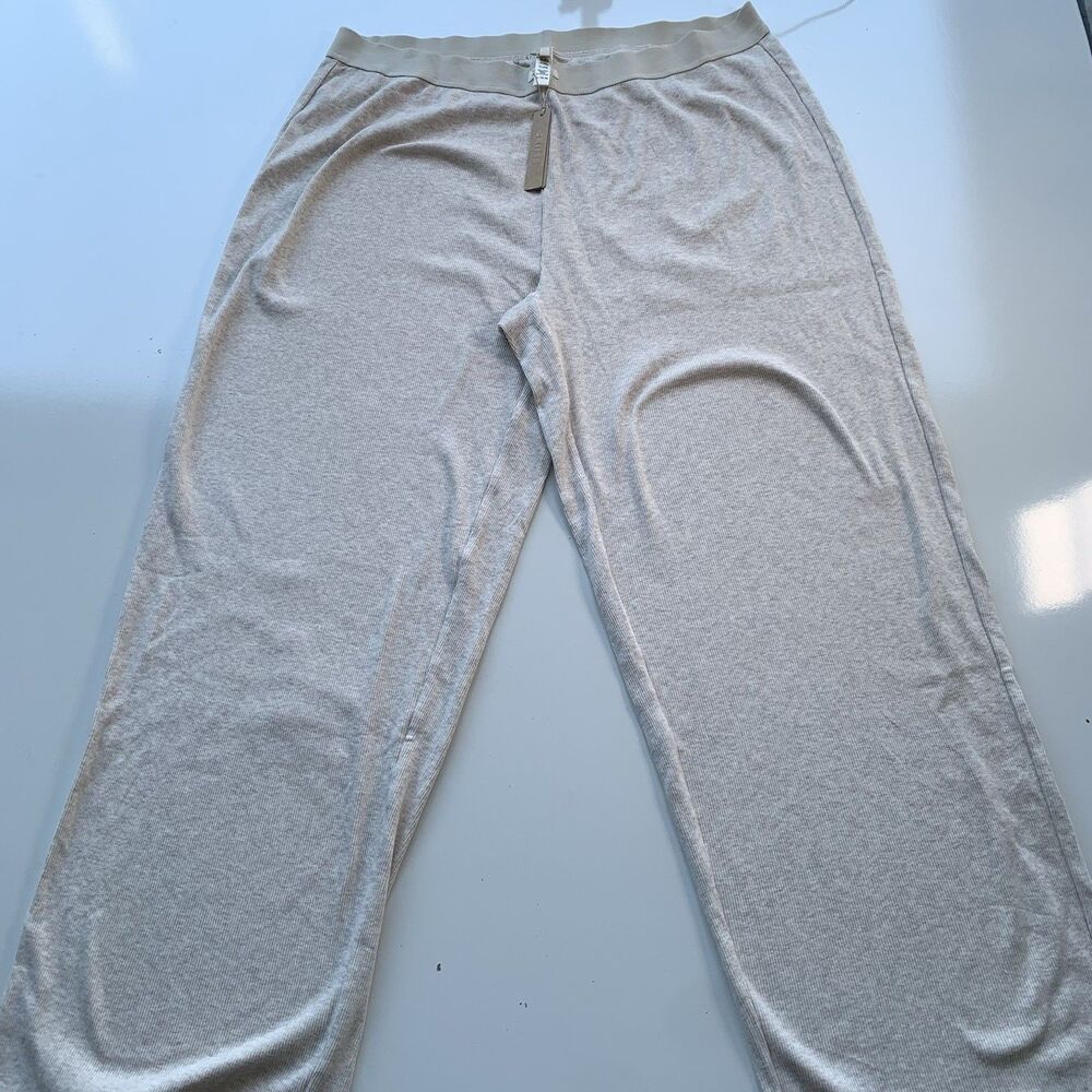 NWT SKIMS Cotton Rib Oatmeal Heather Pants Size XL